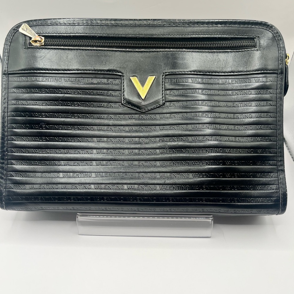 MARIO VALENTINO  🎄 Black Leather Travel Clutch Pouch * Clean * EUC